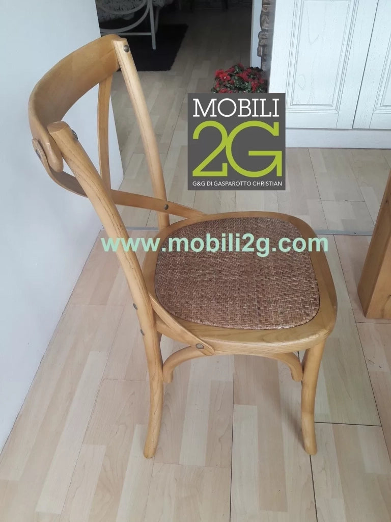 Set 2 sedie cross bistrot shabby vintage legno olmo seduta rivestita rattan naturale (914) - Mobili 2G