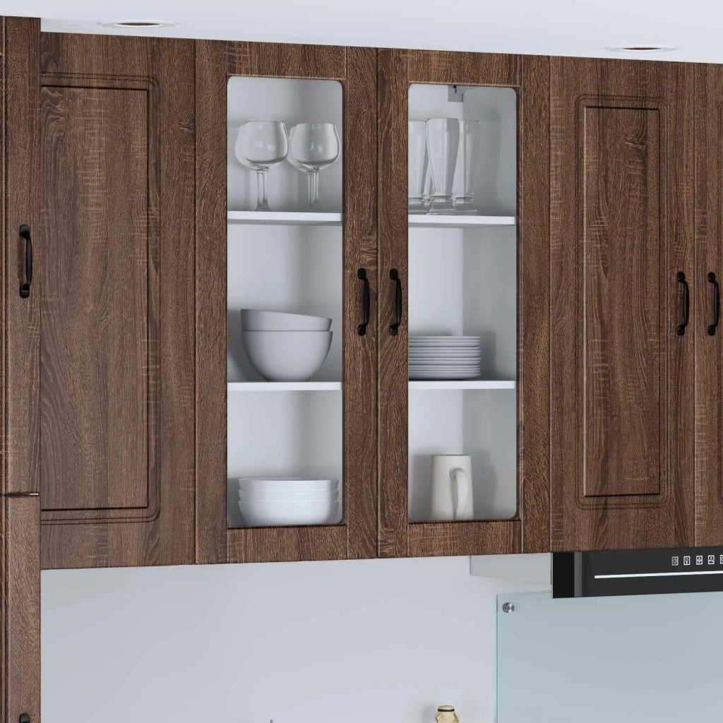 Pensile da cucina | Mobile in vetro da parete LUCCA Rovere Marrone 80 x 31 x 100 cm