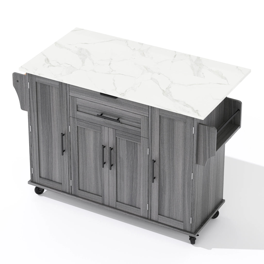 Isola cucina mobile 136x70x92 cm con piano estraibile in MDF grigio