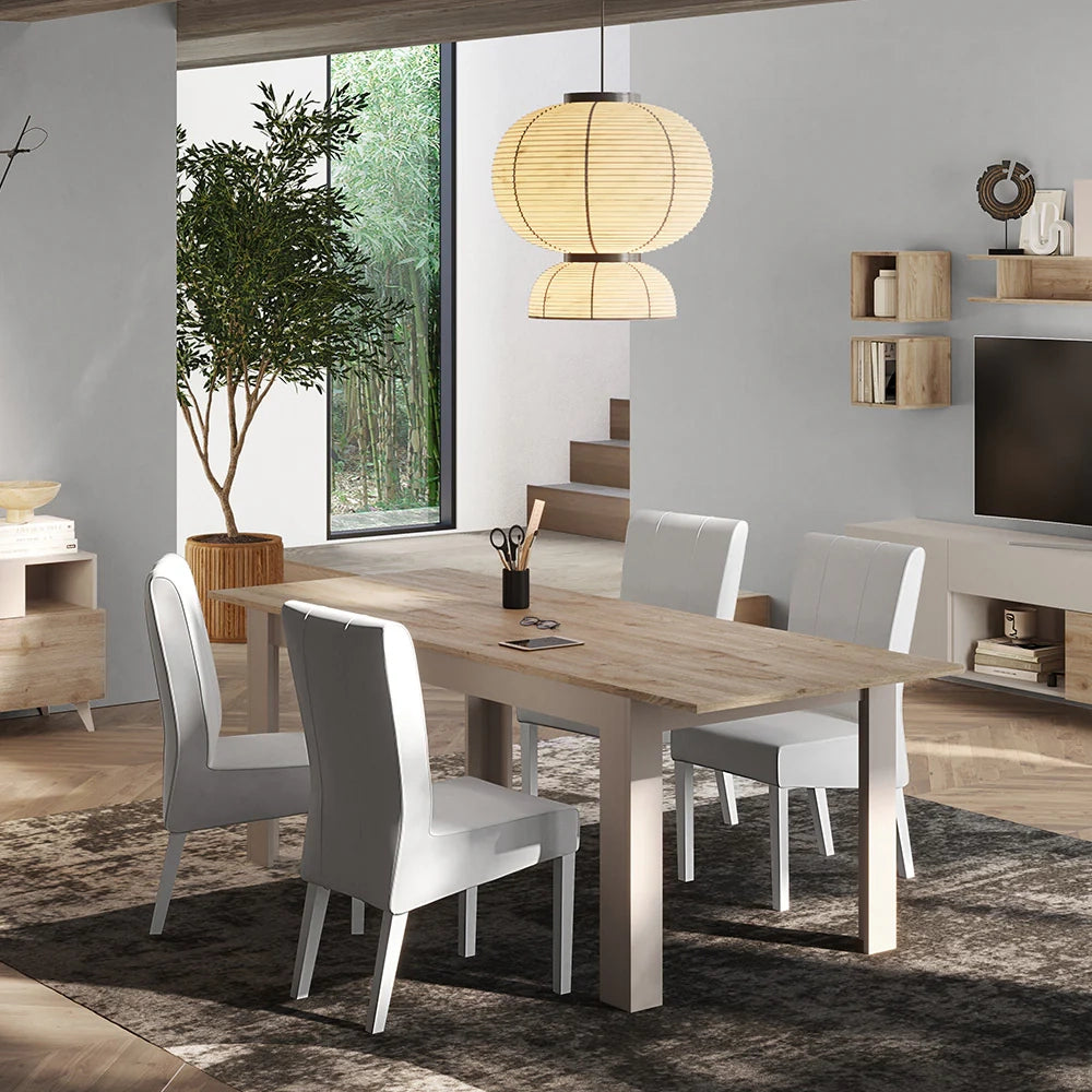Tavolo da pranzo allungabile L 137 (+48) x P 90 x H 79 Linea MONACO, realizzato in legno 100% MADE IN ITALY, design moderno per cucina, sala da pranzo, soggiorno colore Cashmere/Rovere