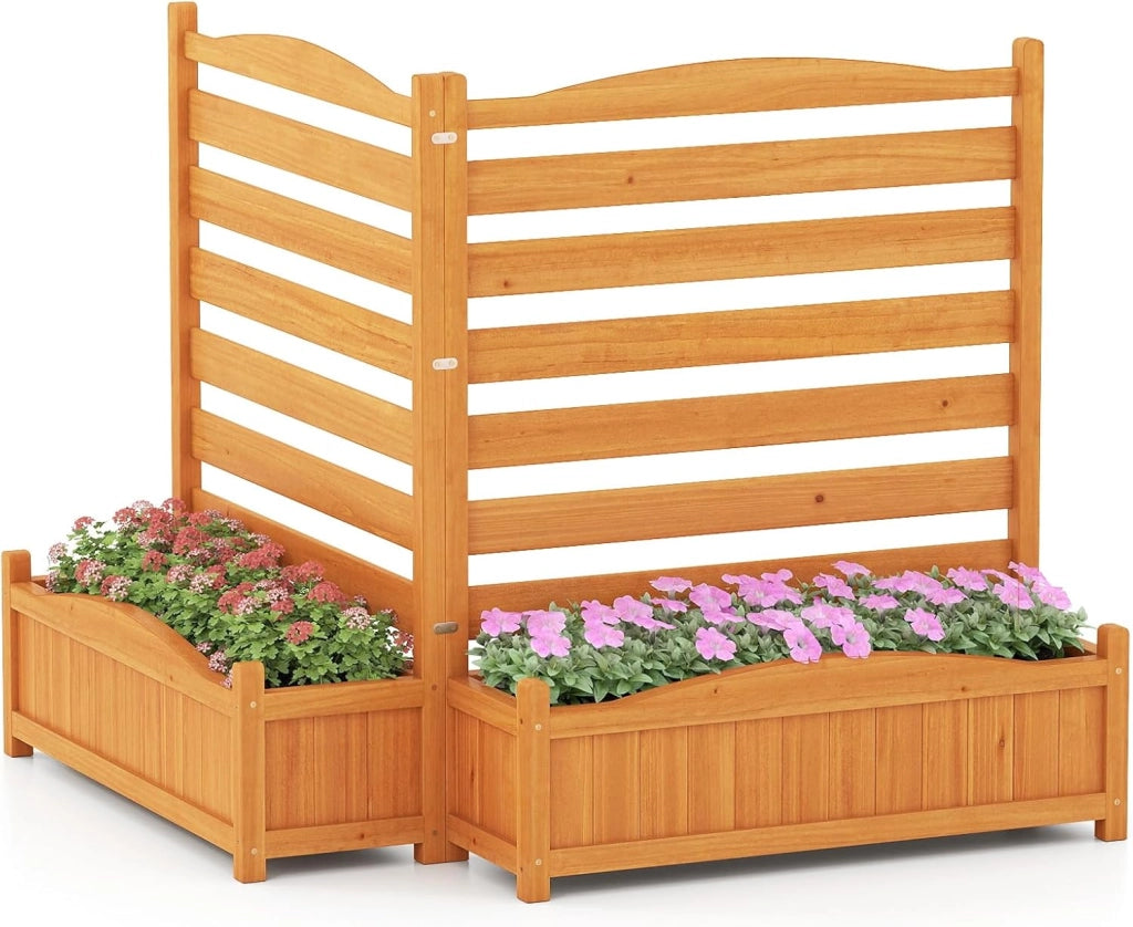 Fioriera Rialzata da Giardino con Traliccio, Letto da Giardino Rialzato in Legno con 2/3 Grigliati per Piante Rampicanti, Fori di Drenaggio e Base Rimovibile (3 Pannelli)