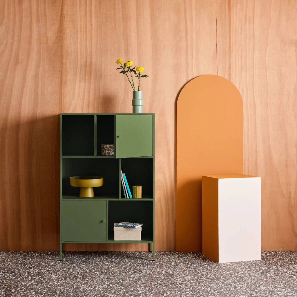 Credenza industriale in metallo con 6 scomparti, verde