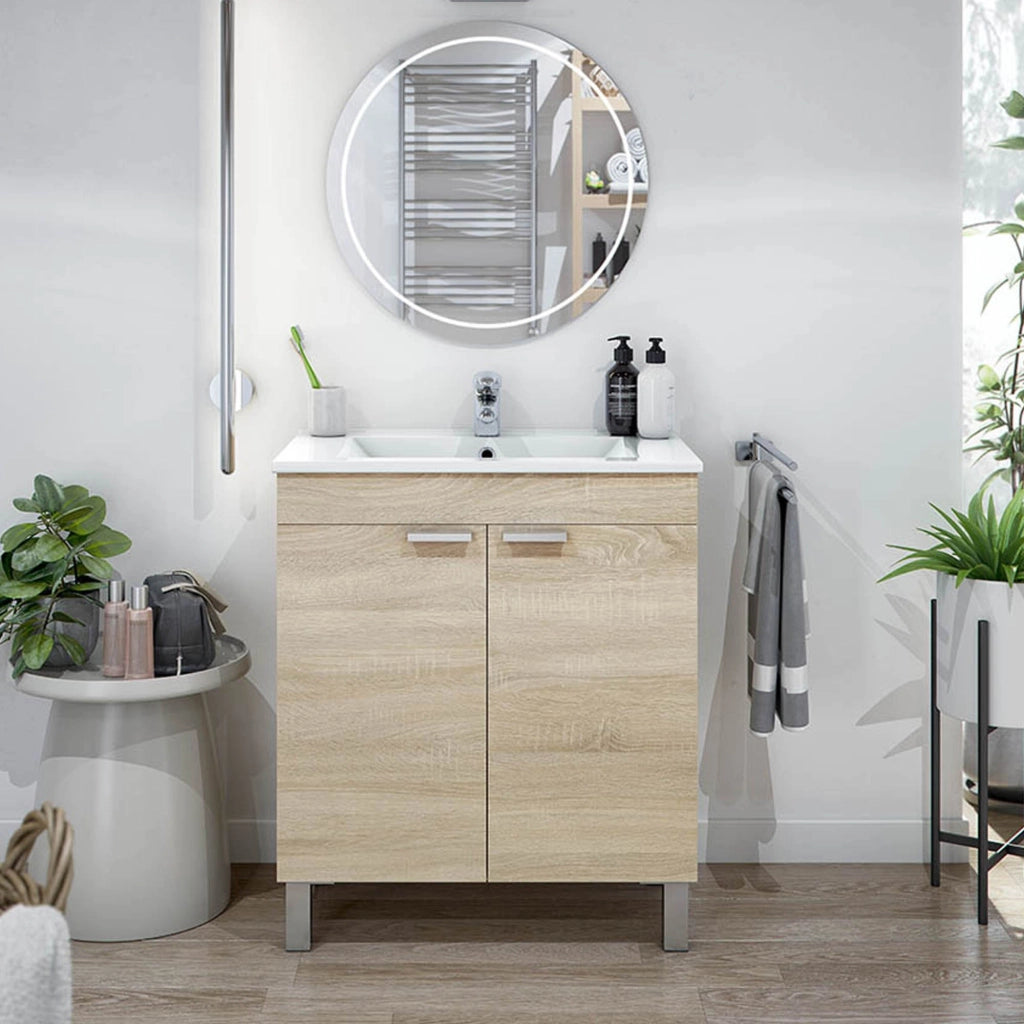 Cariati, Mobile Sottolavabo 2 Ante, 70x45x80h cm Marrone Rovere