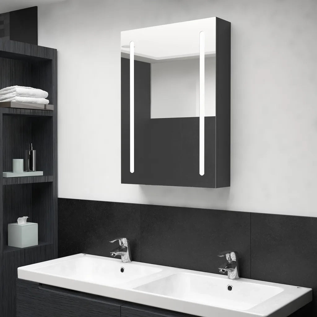 Armadietto Bagno con Specchio e LED-Mobile bagno con specchio Nero Lucido 50x13x70 cm 523086