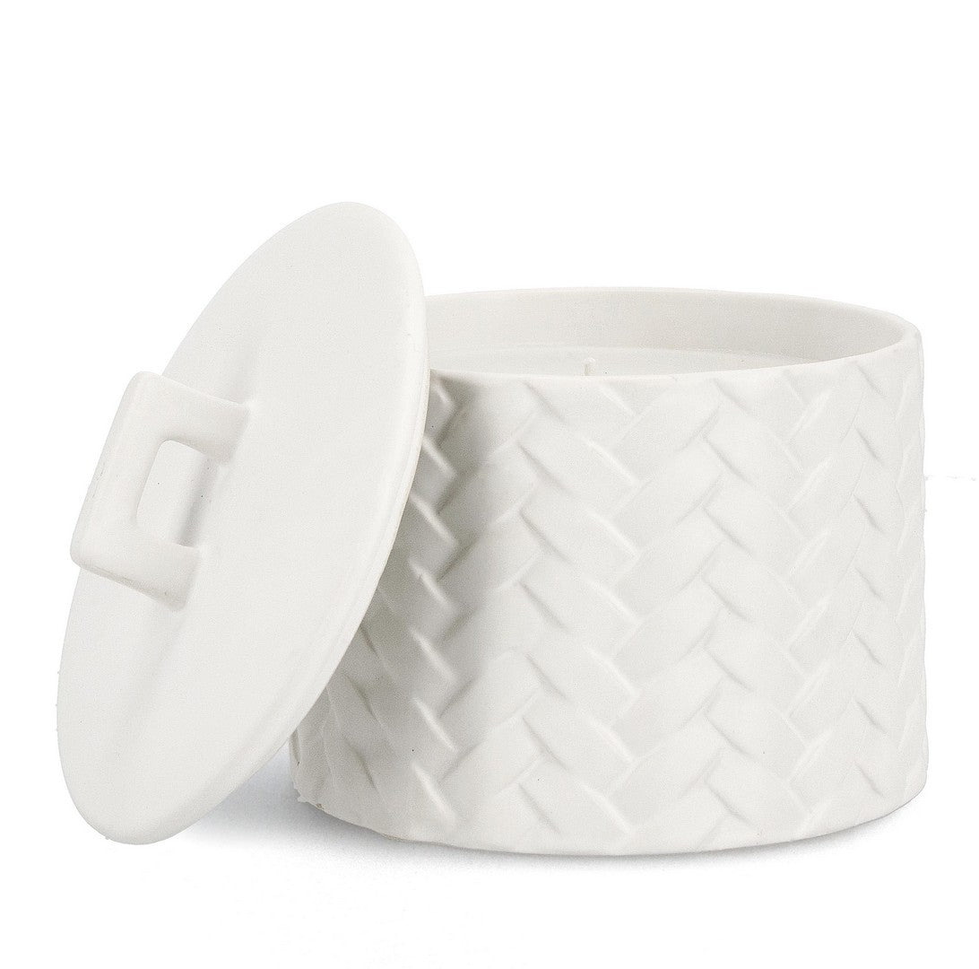 Candela con Coperchio Ø14,5x14 cm in Ceramina Twine Bianco