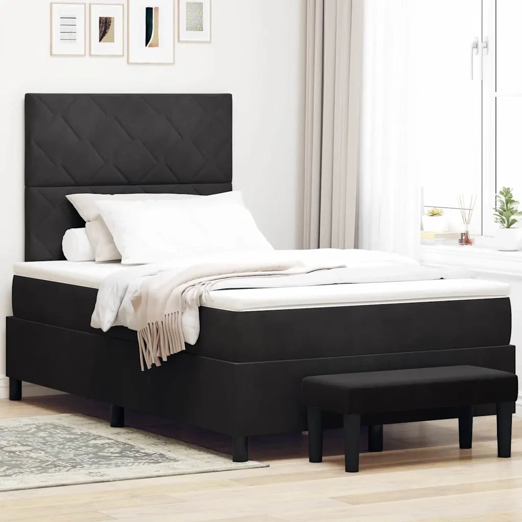 Letto a molle con materasso Nero 120 x 190 cm Velluto