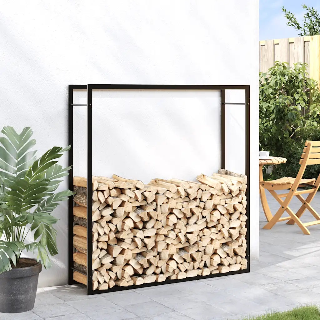 Portalegna Nero Opaco 110x28x116 cm in Acciaio CFW9498196