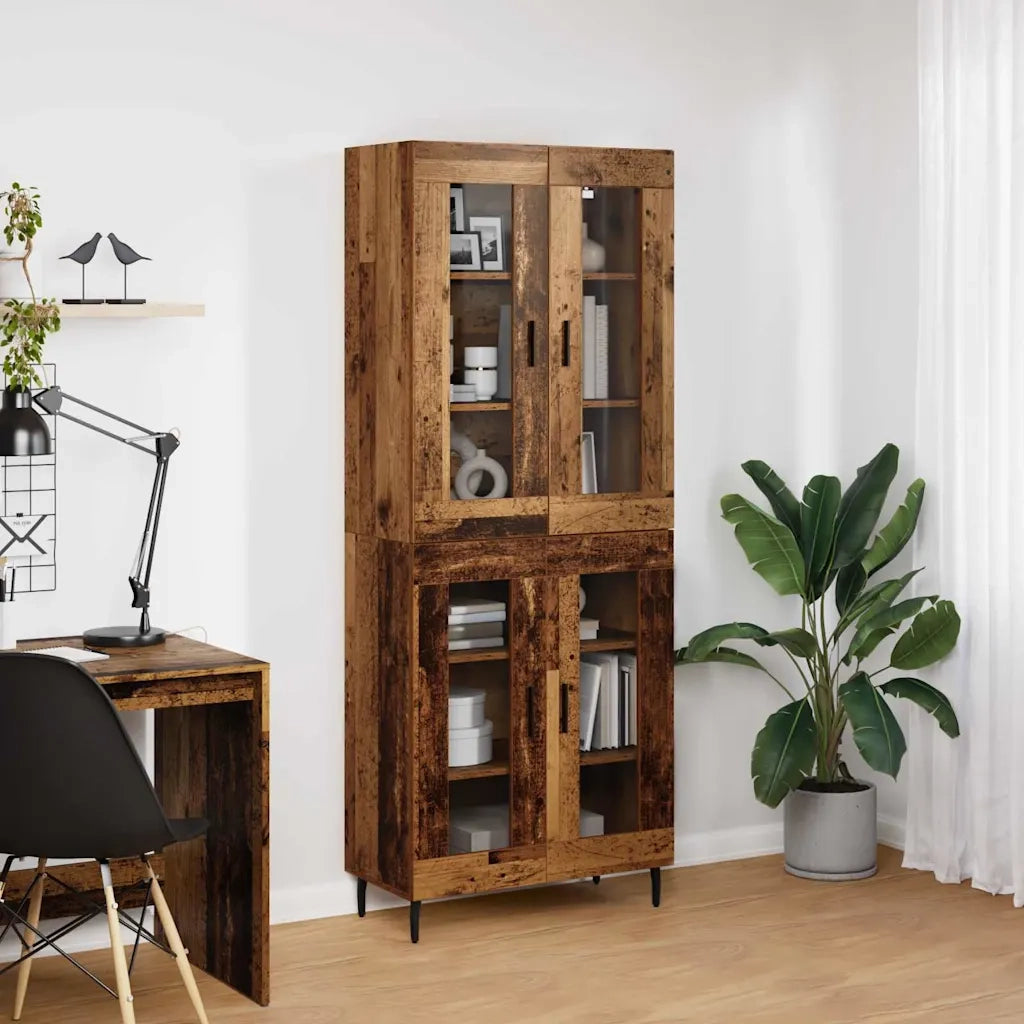 Credenza 2 pcs Legno vecchio Legno Stratificato e Vetro