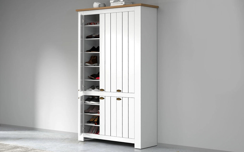 Scarpiera 6 Ante 114x42x200 cm Figo 6A Bianco Opaco/Rovere Wotan