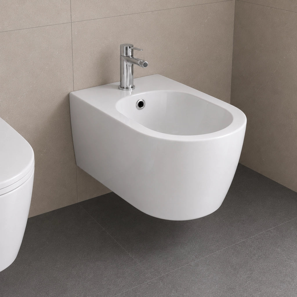 Bidet modello giunone ceramica sospeso bianco lucido per bagno moderno *** accessori senza fissaggi, confezione 1
