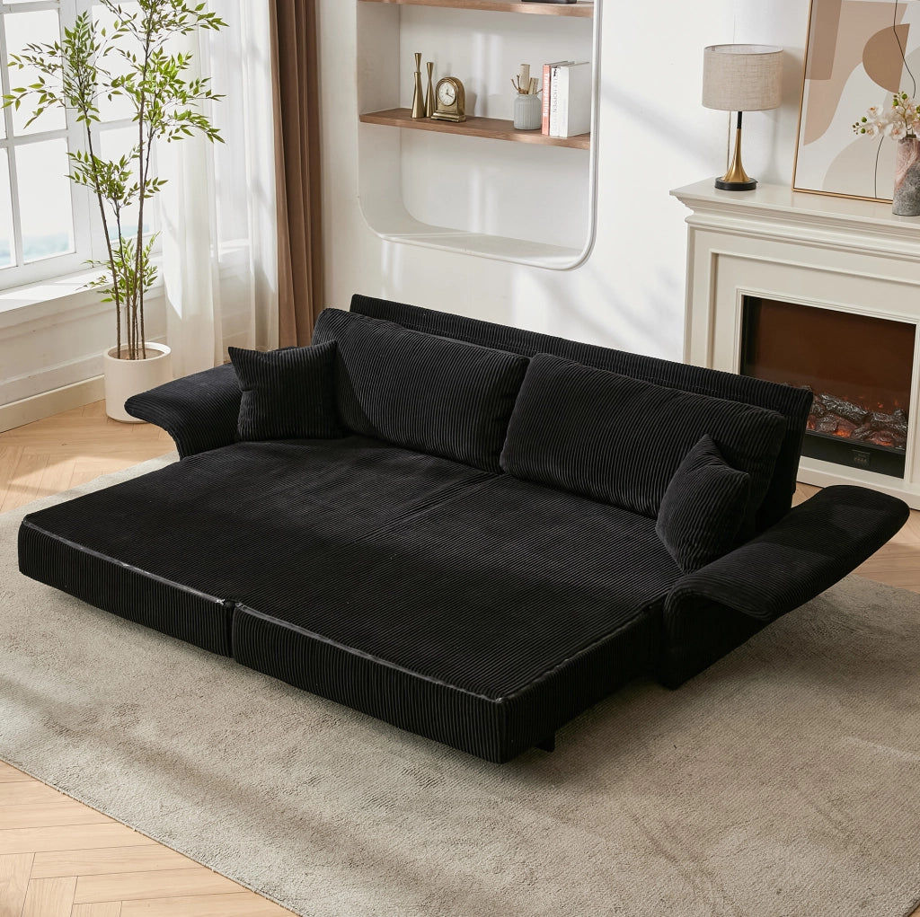 DIVANO LETTO Convertibile 182x88x84 cm Velluto a coste Nero