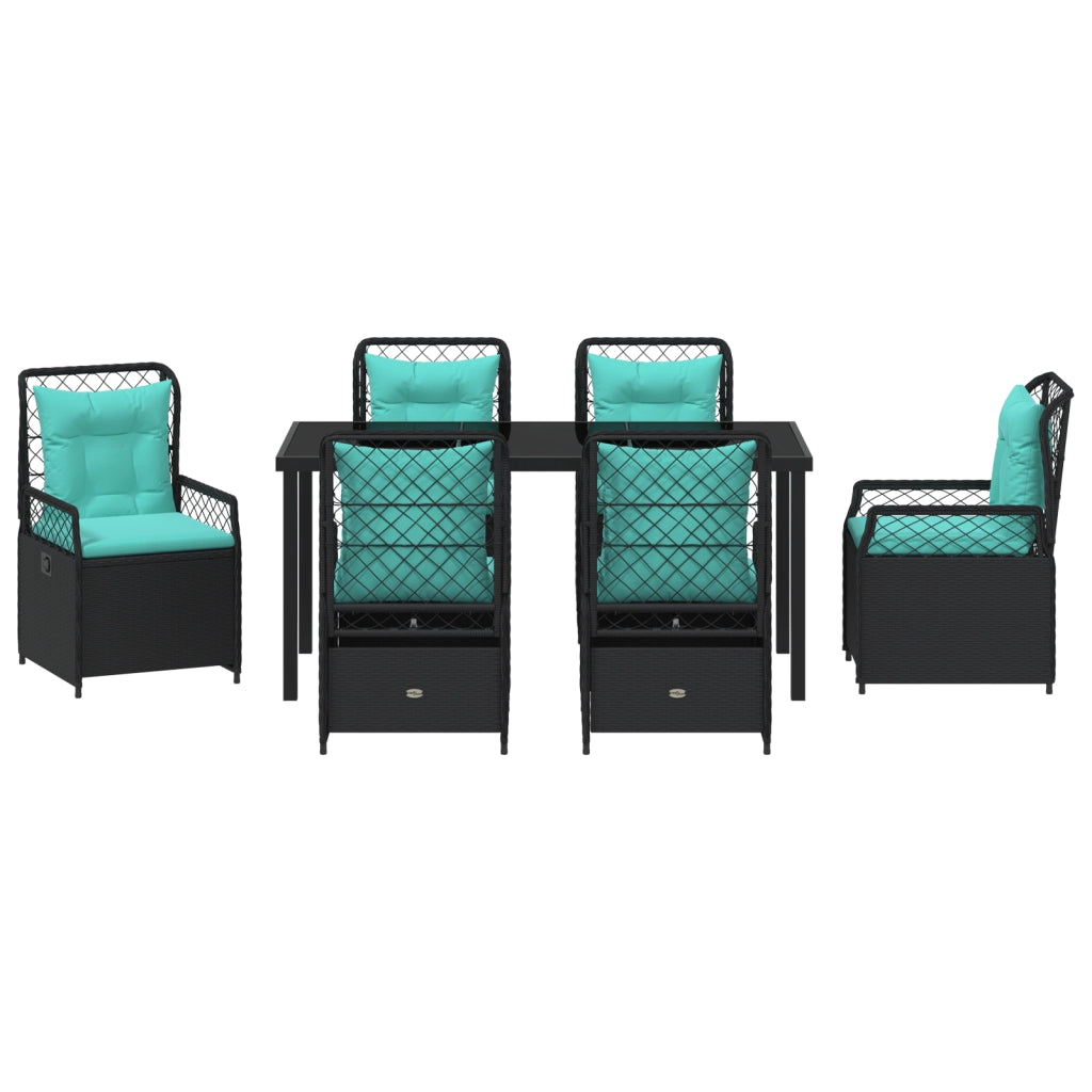 Set da Pranzo da Giardino in 7 Pezzi Rattan Polimerico Nero