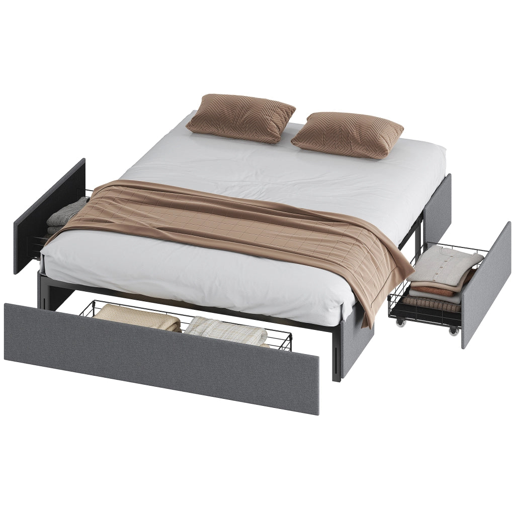 Letto Matrimoniale Contenitore in Legno con Doghe e Cassetti ¨C Zephmum ¨C Grigio 165x193x30 cm