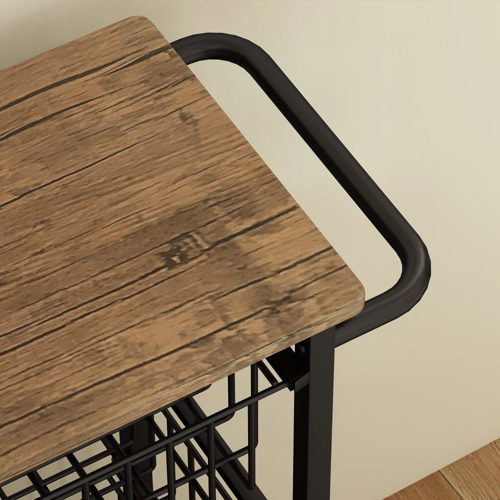 Carrello da cucina con piano di lavoro e 4 cestelli estraibili, in acciaio e finitura rovere, 49,5x31x91 cm