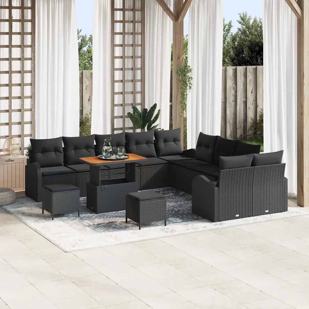 Set Divano da Giardino con cuscino 13 pcs Nero polyrattan 3362454