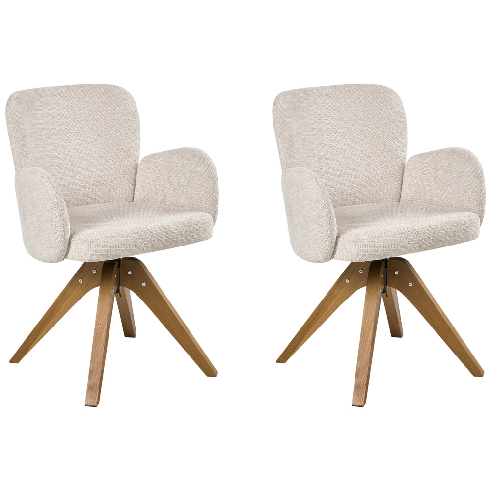 Set di 2 sedie da pranzo girevoli Rivestimento in tessuto beige chiaro Base con gambe in legno girevoli in metallo