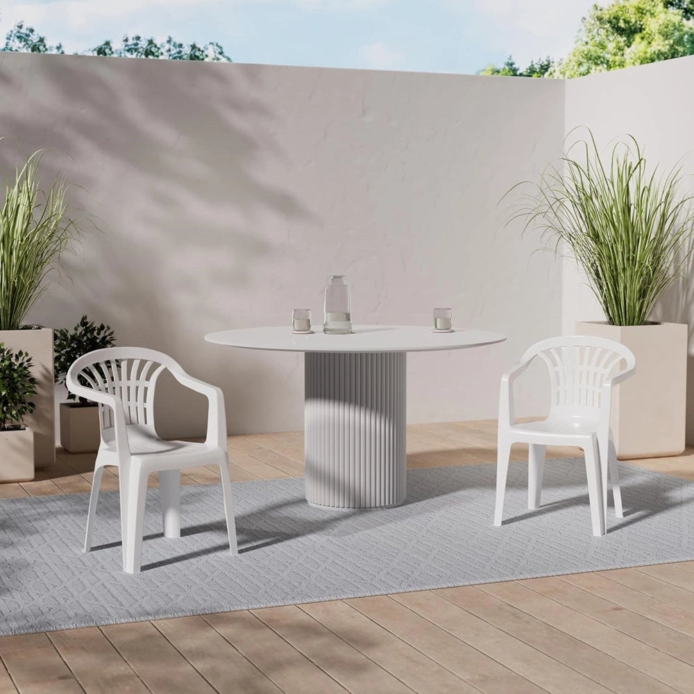 Trade Shop - Set 6pz Sedia Poltrona Giardino Esterno Monoblocco Impilabile In Plastica Bianca 006508 -