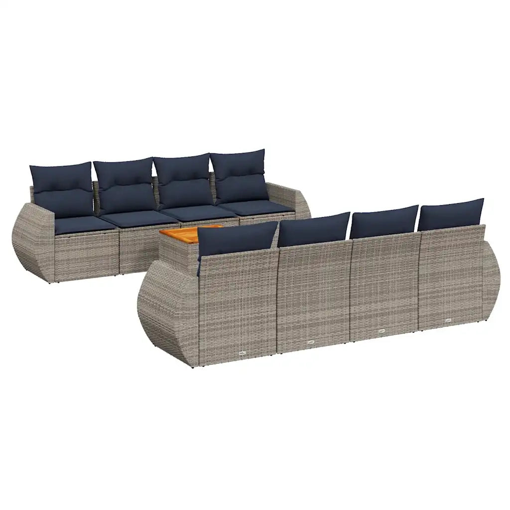 Set Divani da Giardino 9 pz con Cuscini Grigio in Polyrattan 3224927