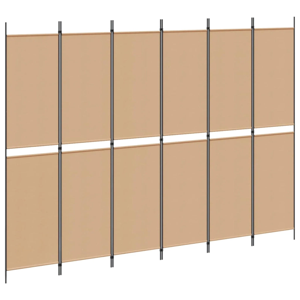 Divisore per Stanza | Paravento | Divisorio Ambienti a 6 Pannelli Beige 300 x 220 cm Tessuto
