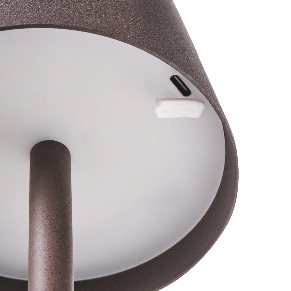 Lampada da tavolo marrone in alluminio per interni ed esterni, moderna, con interruttore touch e cavo USB per ricarica senza fili