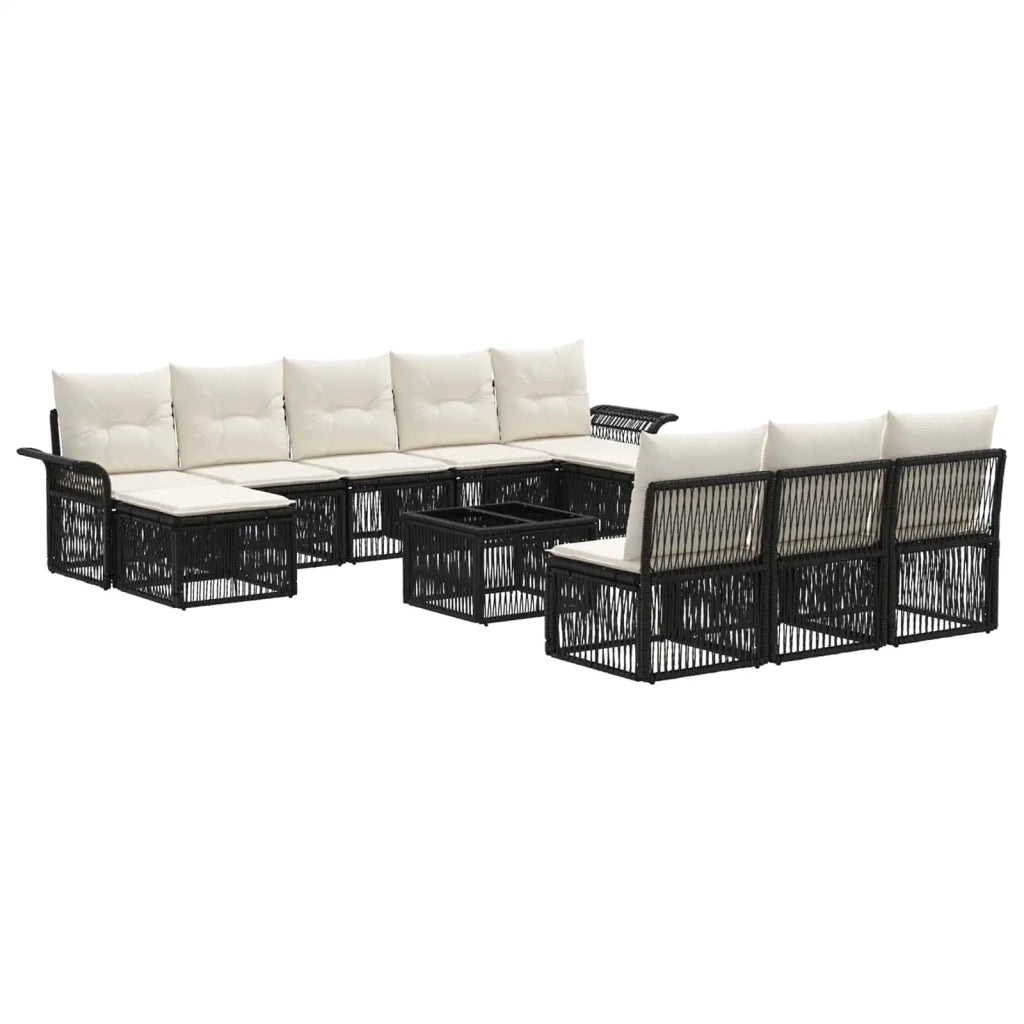 Set Divano da Giardino 11 pcs Nero polyrattan