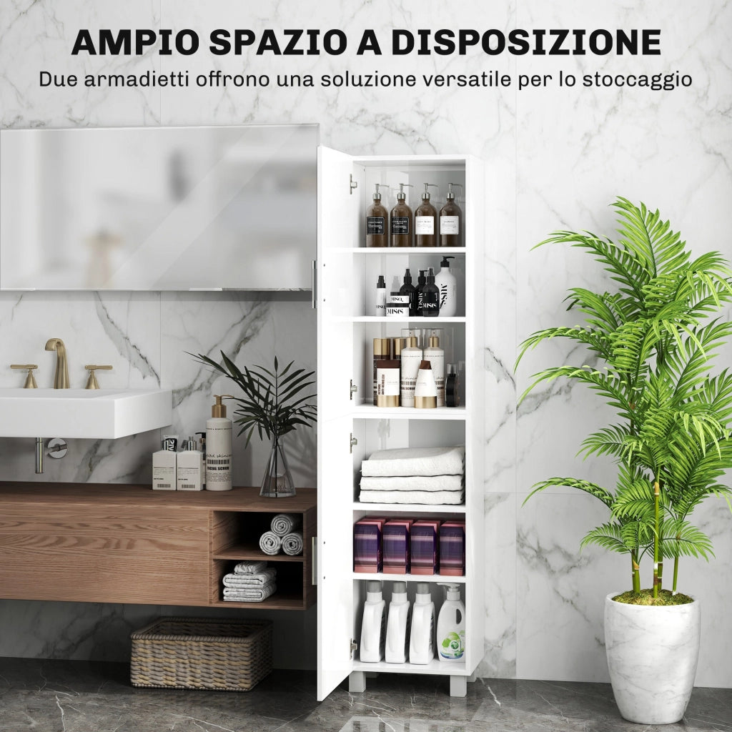 Mobile a Colonna da Bagno con 2 Armadietti 40x30x167,5 cm Bianco