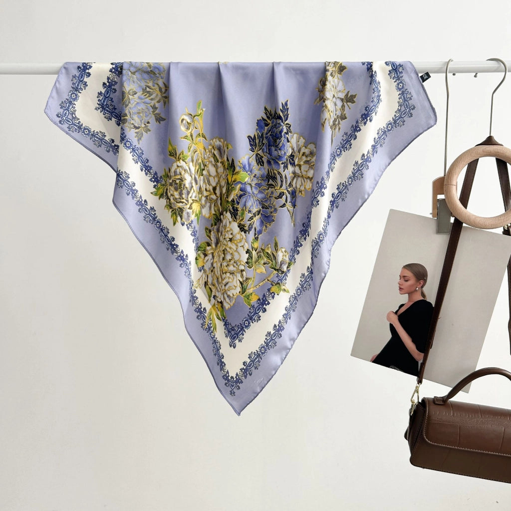 Sciarpa da donna in seta verde stampata, stile coreano, alla moda e versatile, sciarpa/fascia per il collo decorativa.