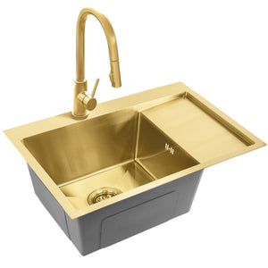 Lavello In Acciaio Fin Brush Gold con rubinetto da cucina