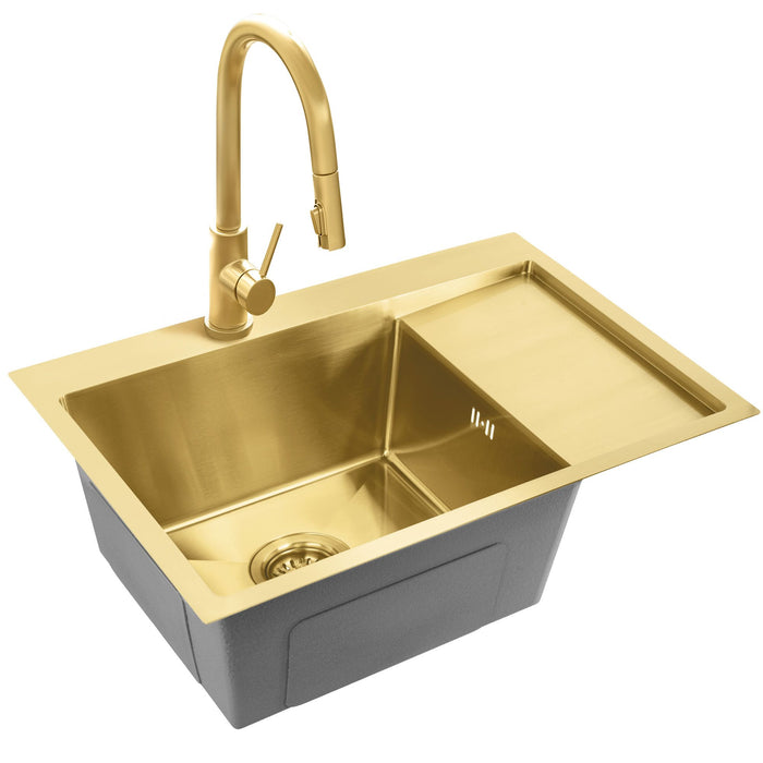 Lavello In Acciaio Fin Brush Gold con rubinetto da cucina