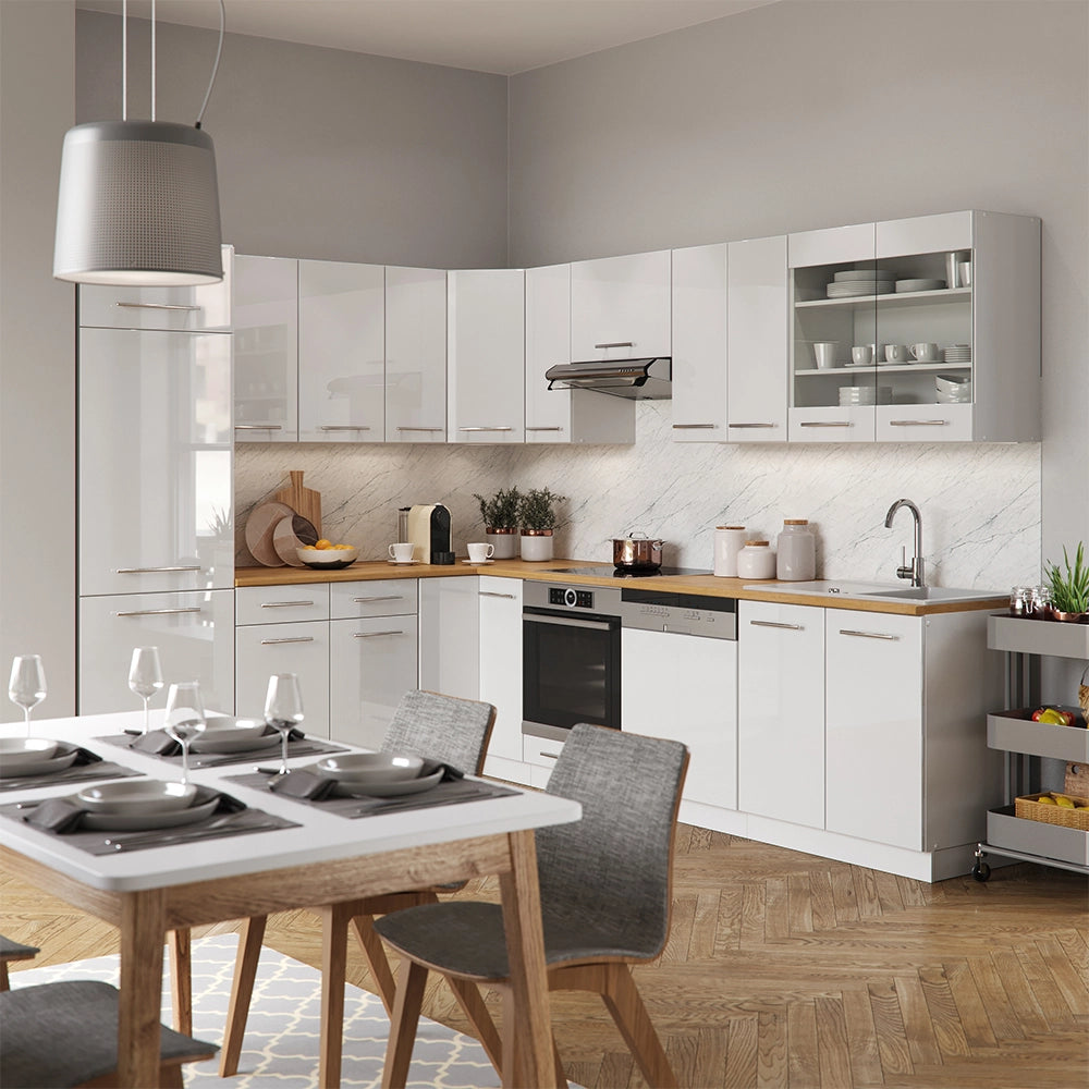 Cucina angolare completa Fame-Line Bianco lucido/Bianco 287 x 60 cm, PL Antracite Vicco
