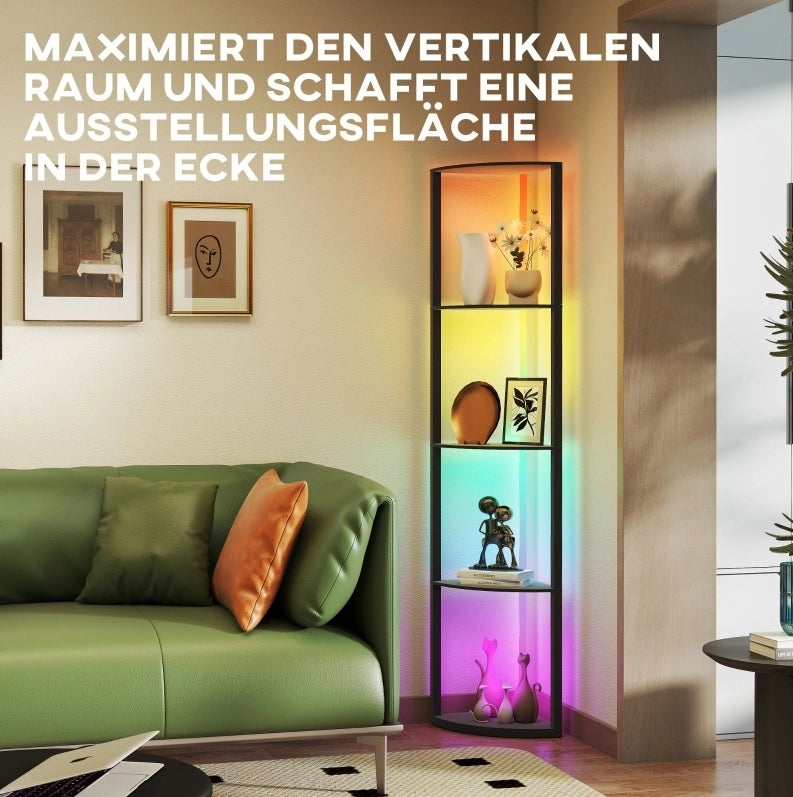 Lampada da terra LED RGB con scaffale, nera