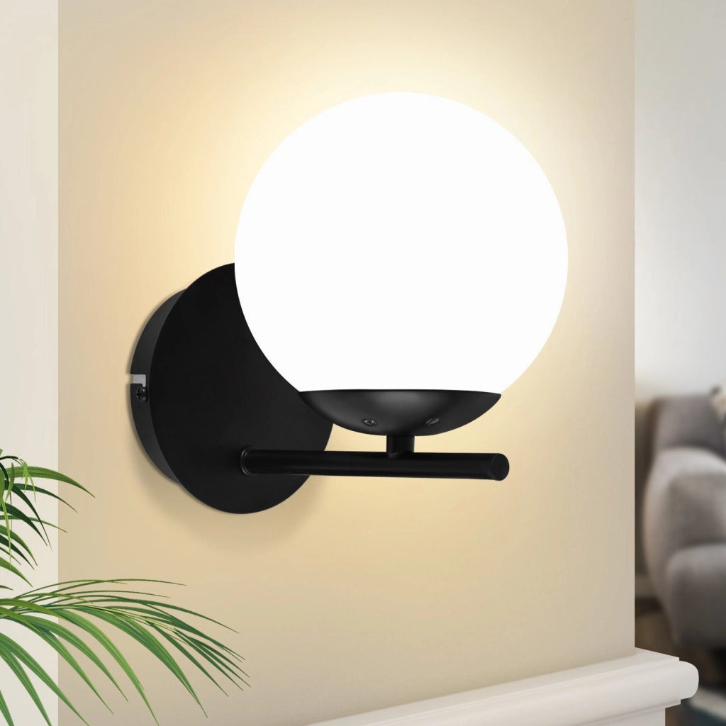 ZMH Lampada da parete nera interna E27 Lampada da letto in vetro con design moderno in metallo Lampada da vintage