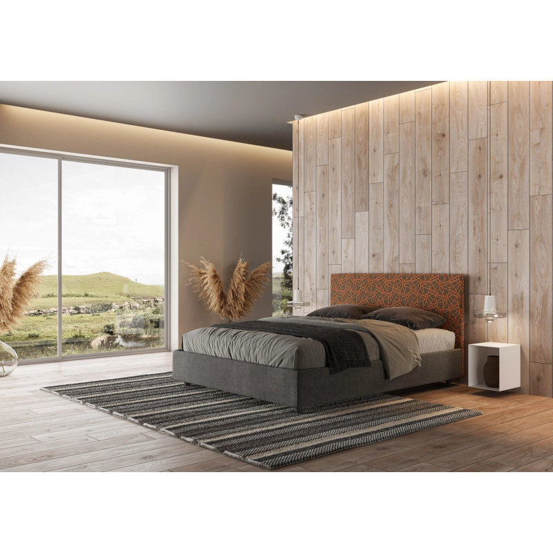 Letto imbottito Matrimoniale 160x190 cm tessuto Era Arla - Contenitore,Grigio/Arancio