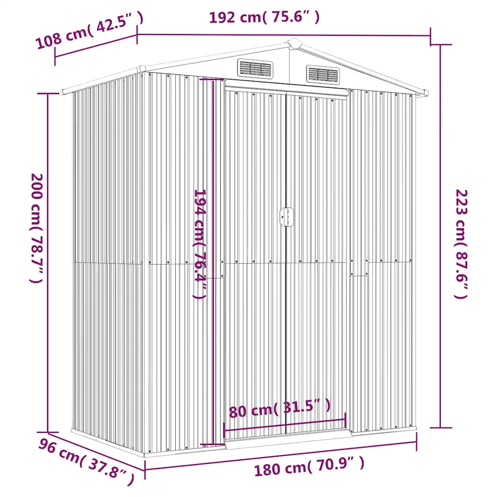 Capanno da Giardino Antracite 192x108x223 cm in Acciaio Zincato cod mxl 52066