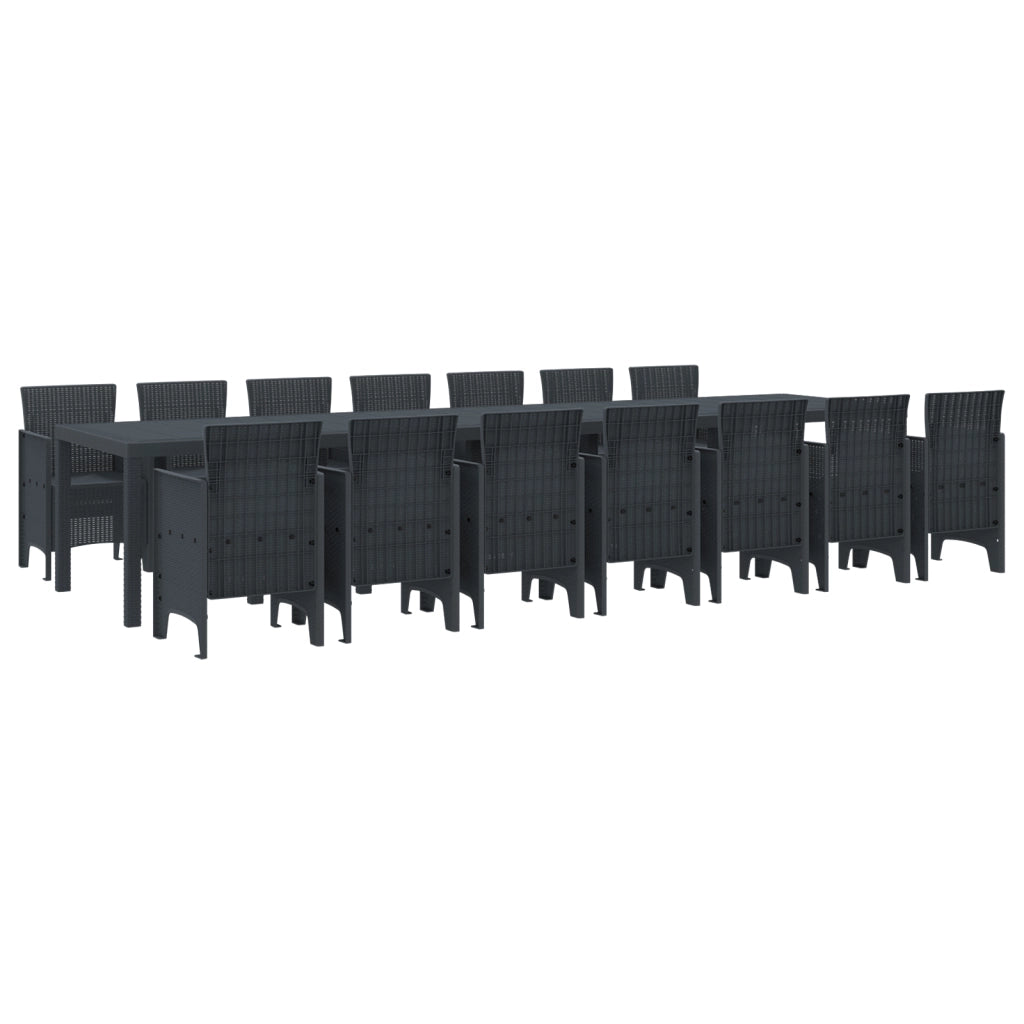 Set da Pranzo Giardino in Rattan Sintetico Antracite 15 Pezzi