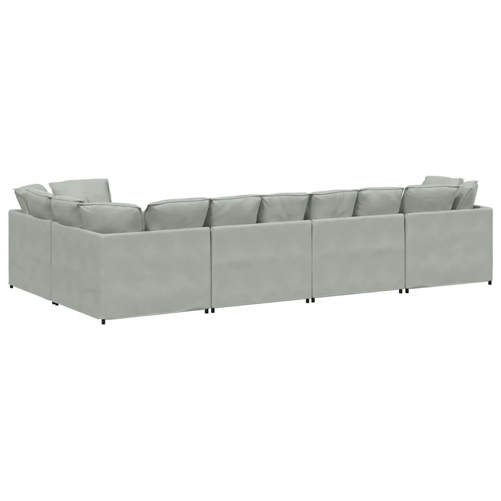 Divano Modulare con Cuscini in Velluto Grigio Chiaro 3321337