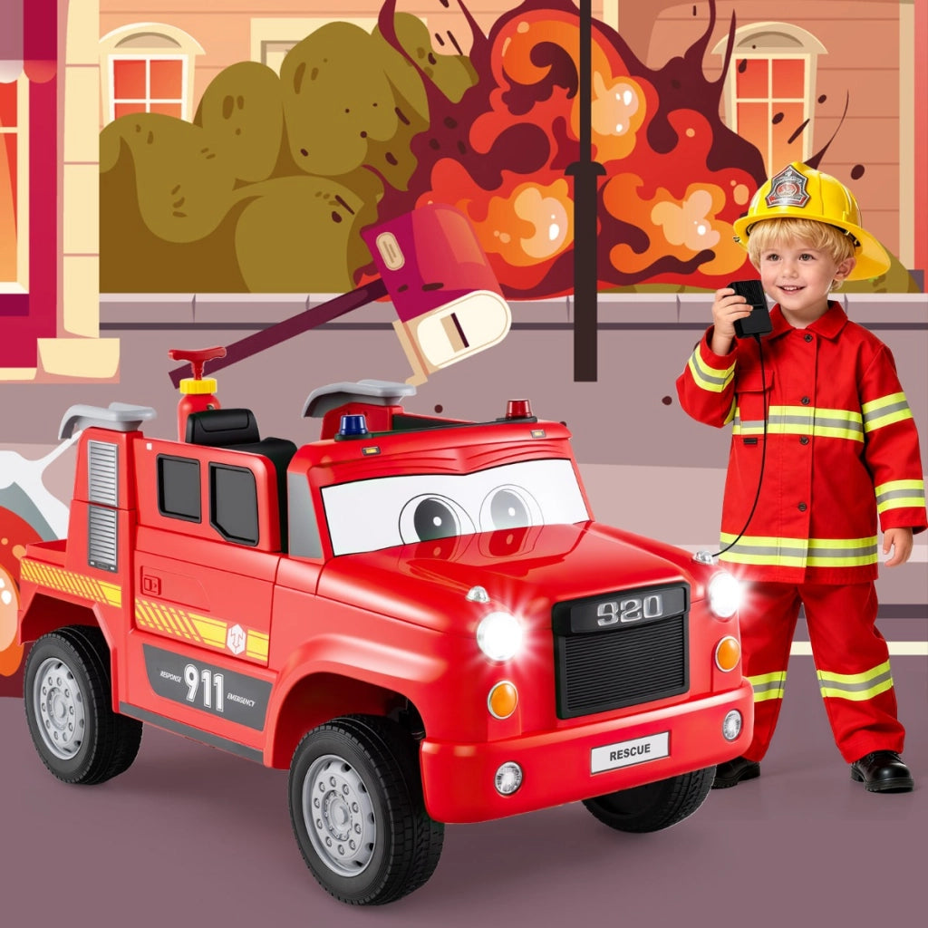 Camion dei pompieri per giocattolo bambini elettrico 12v con spruzzatore, Camion dei pompieri giocattolo controllo remoto Rosso-Macchinine giocattoli