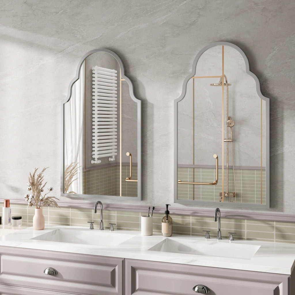 Specchio semplice rettangolare da parete in vetro con cornice in ferro per bagno soggiorno argento 61 × 101 cm