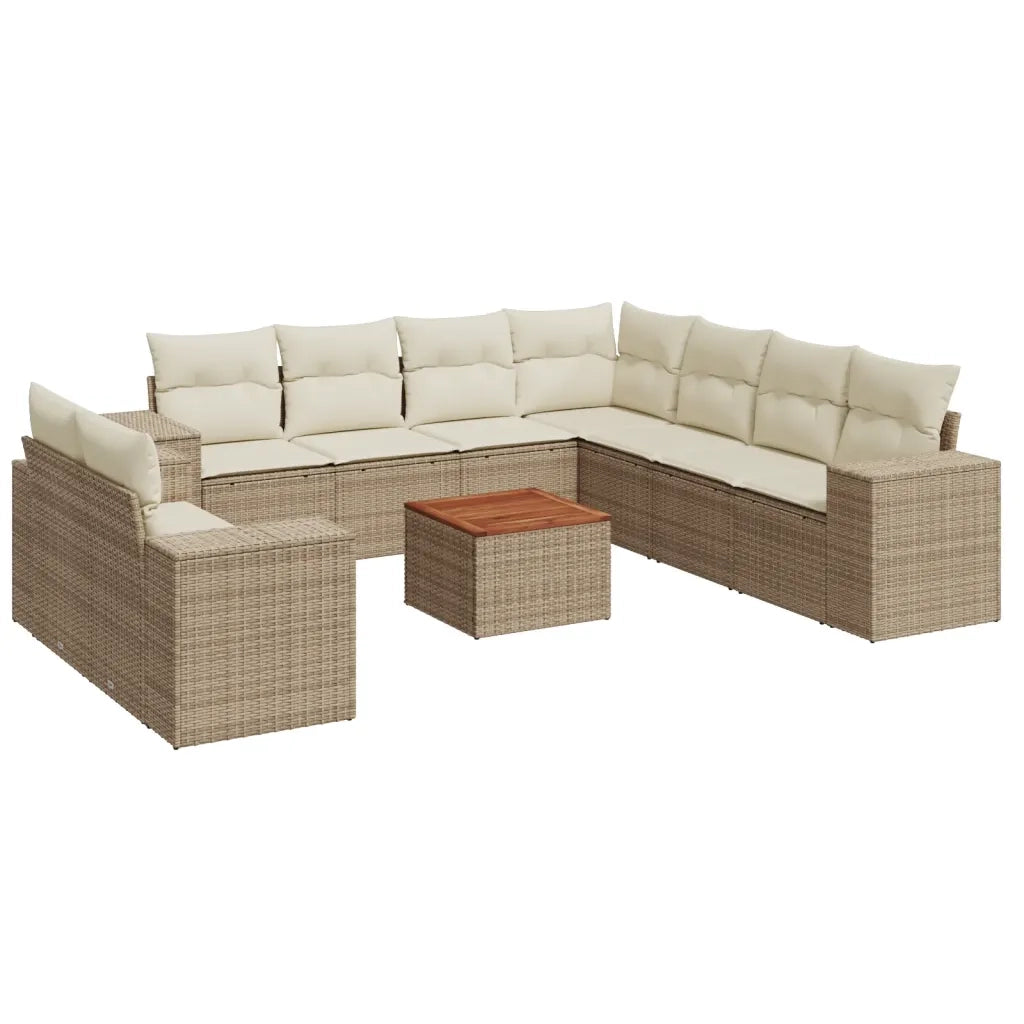 Set Divano da Giardino 10 pz con Cuscini Beige in Polyrattan