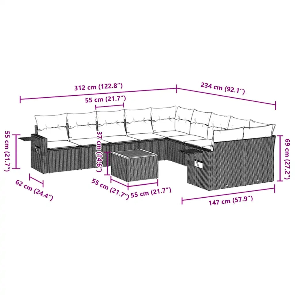 Set Divani da Giardino 11 pz con Cuscini in Polyrattan Nero 3224754