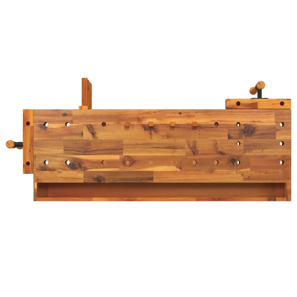Banco da lavoro con cassetto e morse 124x52x83 cm in legno massello di acacia 153320