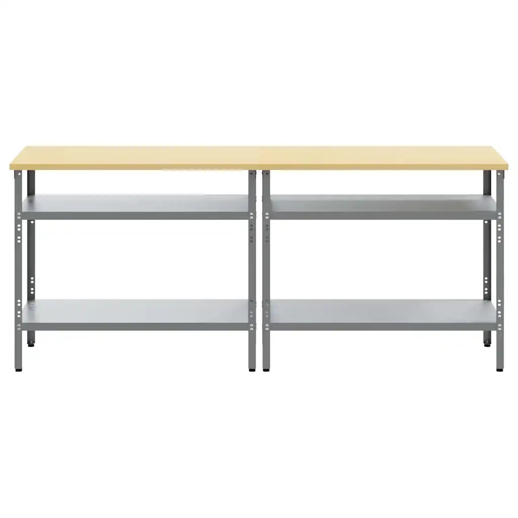 Set banco da lavoro 2 pcs Beige e grigio 200 x 55 x 85 cm 3321390