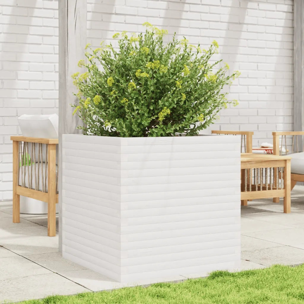 Fioriera da Giardino-Vaso da Esterno Bianca 70x70x68,5cm Legno Massello di Pino