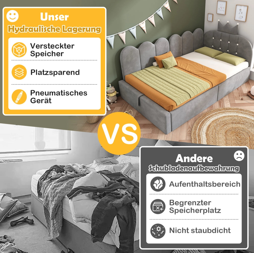 Letto singolo 90x190 cm con contenitore idraulico grigio