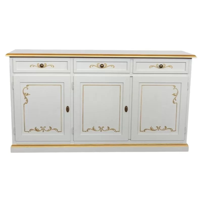 Credenza 3 porte legno shabby avorio decori filo oro 156x42x86 - Mobili 2G