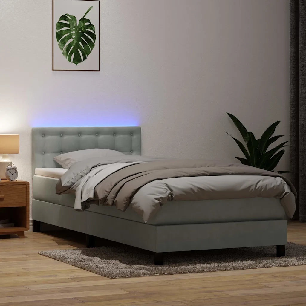 Letto a Molle con Materasso e LED grigio chiaro 90x210 cm Velluto 3317247
