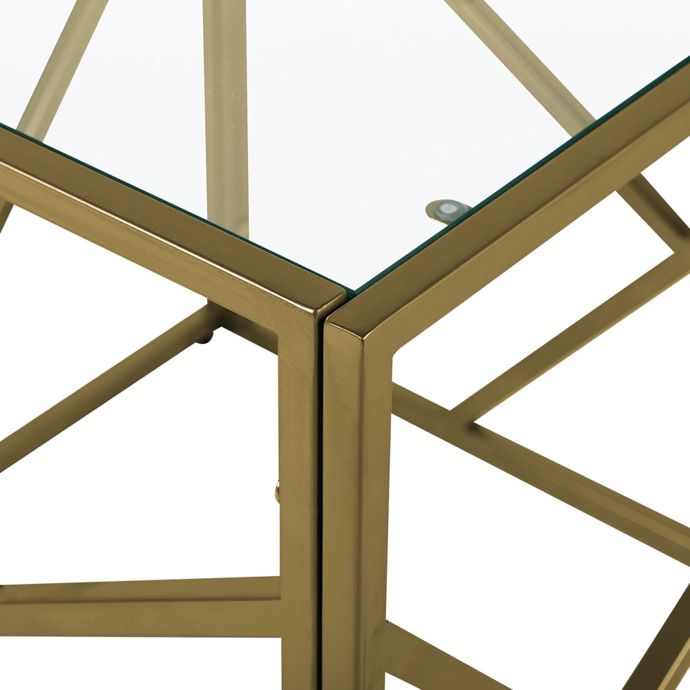 Tavolino Piano In Vetro Trasparente Struttura In Metallo Dorato Cubo 50 x 50 cm Glam Modern