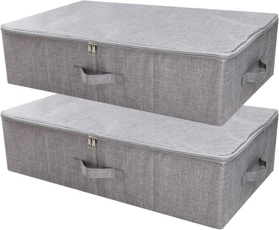 Set di 2 cassetti per scarpe pieghevoli con chiusura a zip per sotto il letto - Stabili e lavabili - Color grigio scuro.