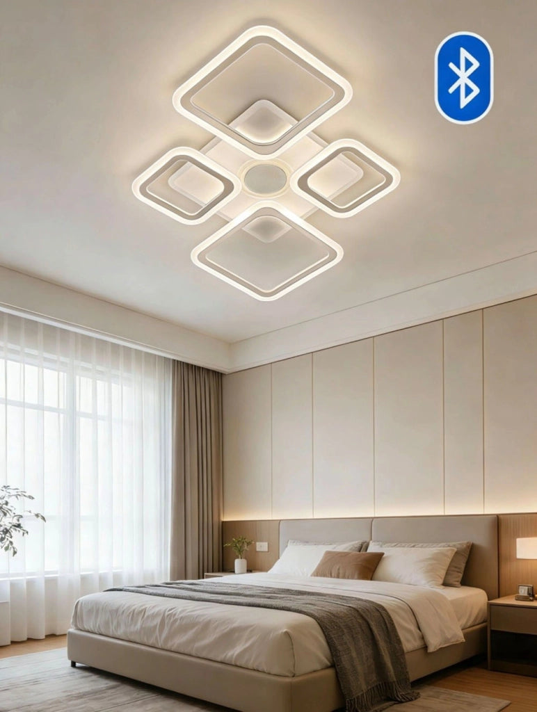 Plafoniera LED Smart 70W RGB+CCT con Cassa Bluetooth Dimmerabile 725x455mm Bianca con Telecomando e App