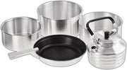 Impianto da Campeggio - Set di Cucina Alluminio da Campeggio - 3 Padelle e 1 Padella - Incluso Bollitore d'Acqua e Manico Set di Padelle da Campeggio